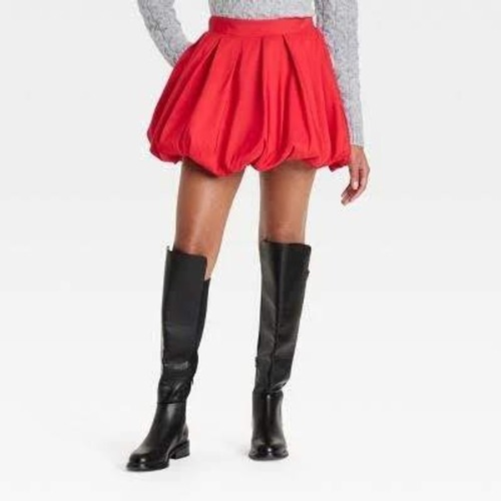 NWT A New Day 16" Mini Skirt Bubble Hem -‎ Bright Red - Women's Size Small